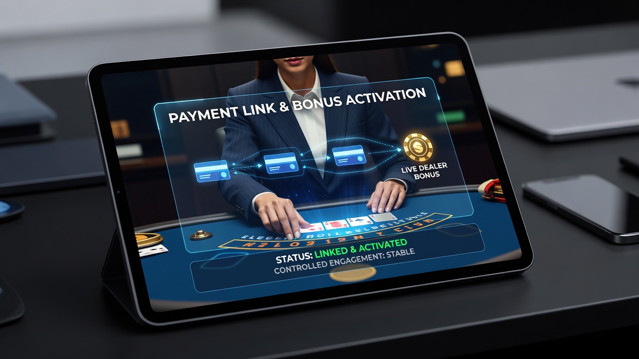 Live dealer mobile screen with payment verification and bonus activation controls displayed